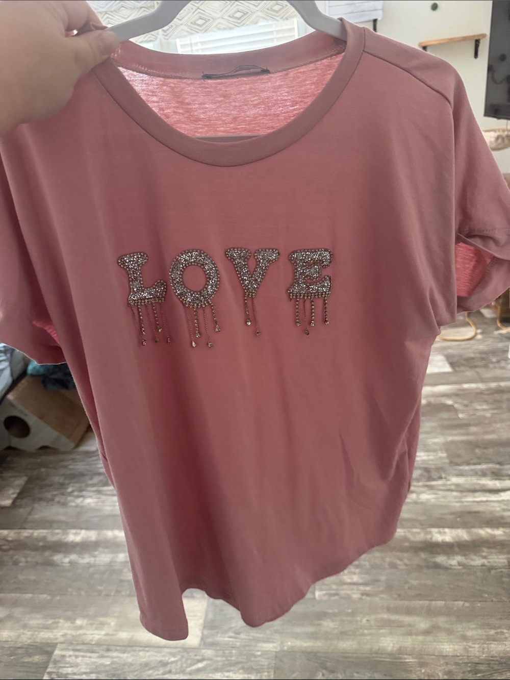 Embellished Dusty Pink 'Love' Short Sleeve Tee
